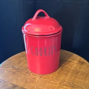 Vibrant Red Metal Biscuit Canister for Kitchen Storage